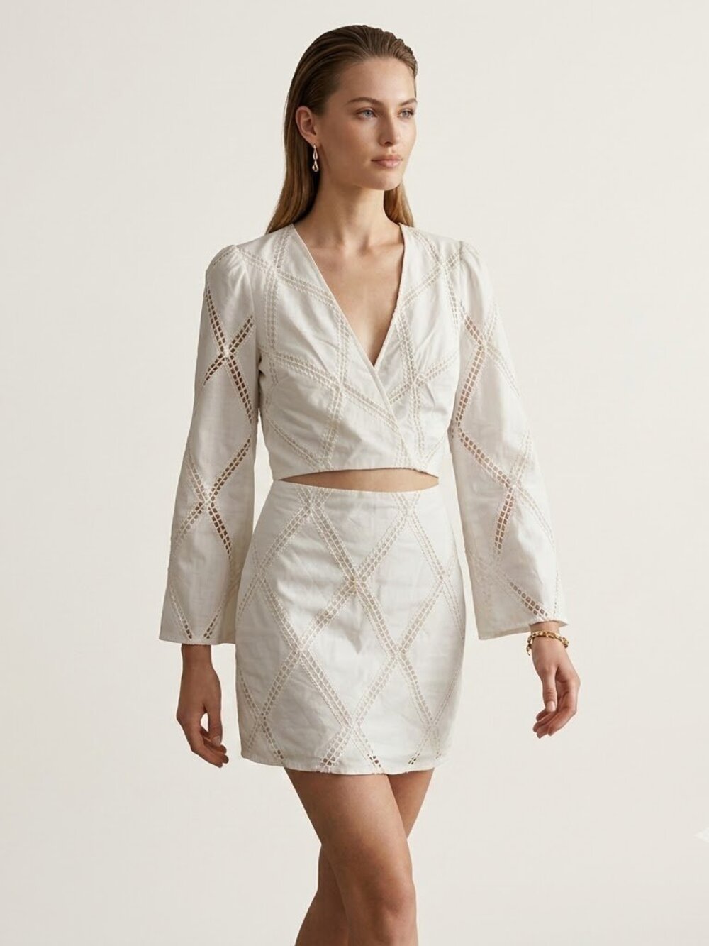 NWT ViX Paula Hermanny White Crochet Lace Cutout Mini Dress Resortwear Size S
